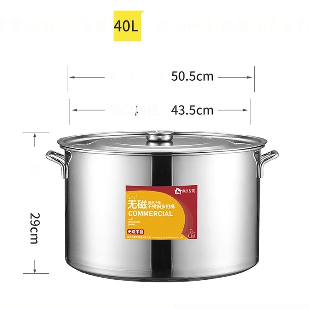 Olla Grande de Acero Inoxidable de 13-40 litros con Tapa para cocinas de Gas e inducción. Diseño Robusto, Ideal para Uso Profesional, doméstico y para hostelería.