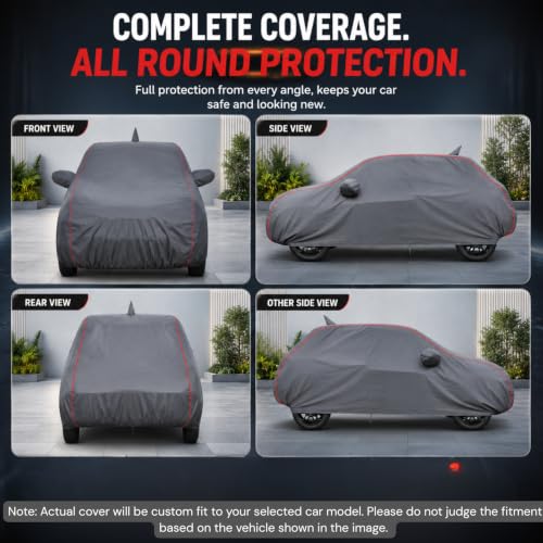 Image of Car Cover for Baleno, Darkgrey, Waterproof, Dustproof, UV Ray Protection, with Mirror and Antenna Pocket, Elastic Hem and Buckle Belt