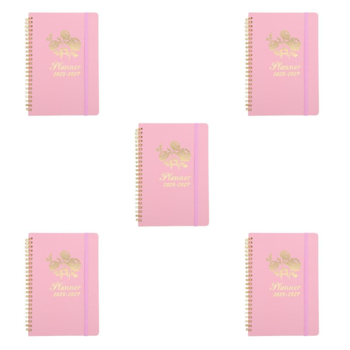 STOBAZA 5 Stück Planer Notizbuch 2025 bis 2027, Englisch, Rosa, Papier und