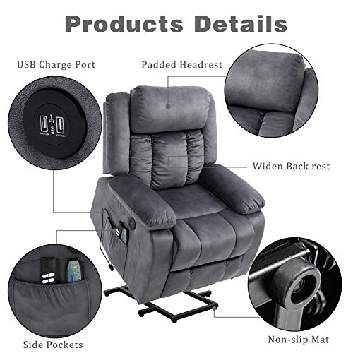 Mecor Power Lift Chair,Lift Recliner For Elderly,Fleece Massage Recliner Chair With Adjustable Headrest/Heat/Side Pockets/Usb Charge Port For Living Room (Grey) #TOP5
