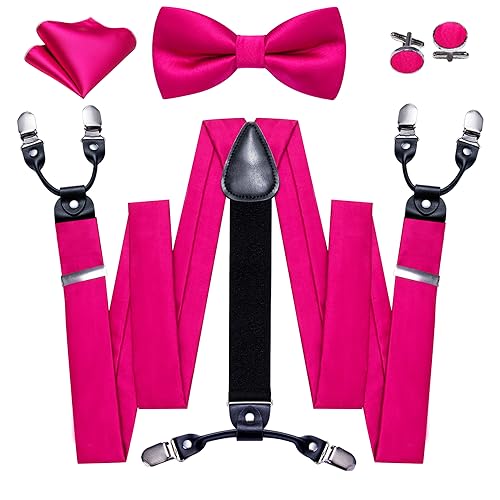 Image of YOHOWA Men Suspenders 6 Clips Strength Adjustable Y Braces Pre-Tied Bow Tie Set Formal Wedding Party