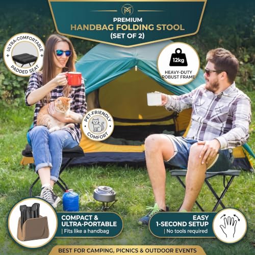 Image of Handbag Folding Stool Zipper Bag Foldable Camping Chairs, Pack of 1
