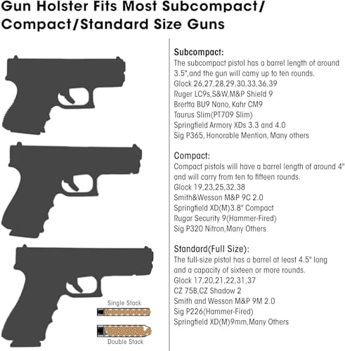 Aikate 2 Pack Universal Concealed Carry Holster Inside Or Outside The Waistband Iwb Gun Holsters Right And Left Hand Draw Fits Subcompact Compact Full Size Pistols thumb #2