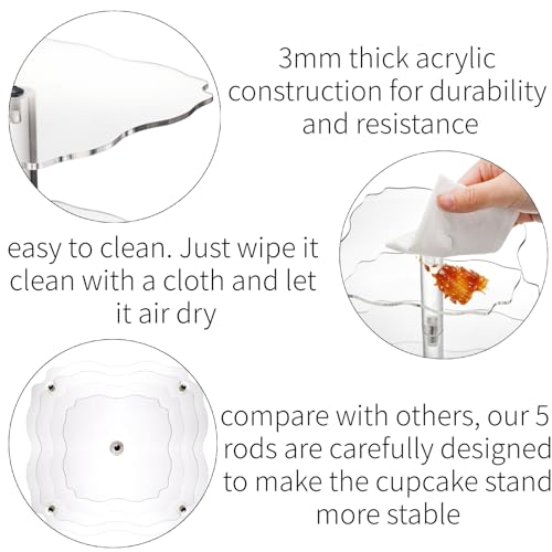 Image of Goaste 4 Tier Acrylic Cupcake Tower Stand, 12 Inch Square Tower Cupcake Display Holder, Clear Dessert Pastry Tower with Rod Feet for 52 Cupcakes, Display for Wedding, Birthday Party, Baby Shower
