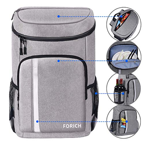 Forich Backpack Cooler Leakproof Insulated Waterproof Backpack Cooler Bag, Lightweight Soft Beach Cooler Backpack For Men Women To Work Picnics Camping Hiking, 30 Cans(Grey) #TOP3