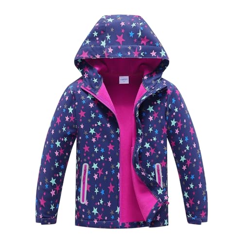 Image of MGEOY Boys Girls Rain Jacket Lightweight Waterproof Hooded Fleece Lined Raincoat Windbreakers for Kids