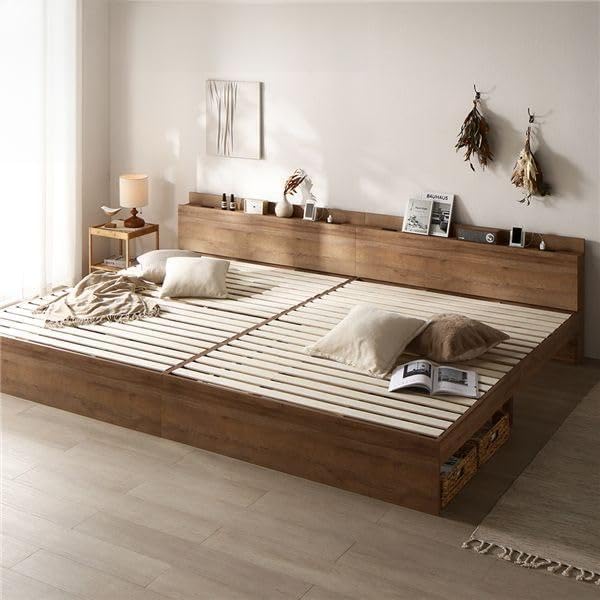 ベッド ワイドキング 280 D＋D ベッドフレームのみ グレージュ 連結