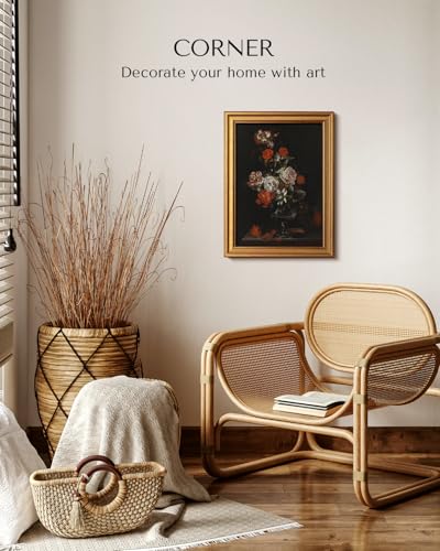 Image of VIYYIEA Vintage Gold Framed Wall Art for Living Room, Flowers Canvas Prints Home Decor, Oil Painting Picture, Bedroom Wall Decor Gifts for Friends or Family -【Cotton Rose】-(16L x 12W)
