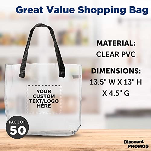DISCOUNT PROMOS Custom Savanna Clear Plastic Tote Bags Set of 50, Personalized Bulk Pack - Perfect for Employees, Students, And For Everyday Use - Clear4