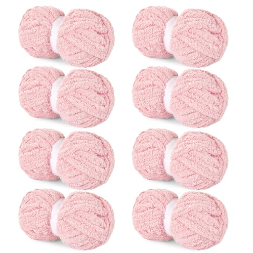 HOMBYS Pink Chunky Chenille Yarn for Hand Knitting, Fluffy Soft Jumbo Crocheting, Super Bulky for Blanket, Large Thick Arm Knitting, 8 Pack Plush