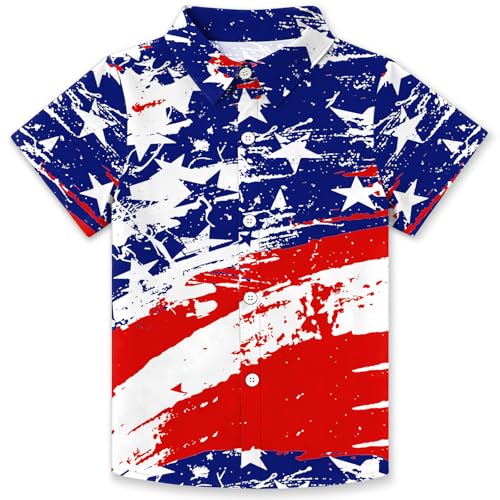 Image of 4th of July Shirts for Girls Boys American Patriotic Tshirt Kids Hawaiian Button Down Tops