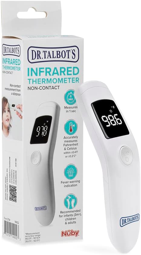Non-Contact Infrared Thermometer with Led Screen, Fever Warning Indicator, Accurate 1 S Reading for Baby, Kids, Adults, White