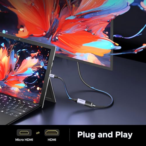 Image of UGREEN 8K@60Hz Micro HDMI to HDMI Adapter, 10K 4K@240Hz Micro HDMI 2.1 Male Female Bidirectional Cable HDR 3D Dolby VRR 48Gbps, Compatible with Raspberry Pi 5 /Pi 500 /Camera /Portable Monitor, 0.8FT