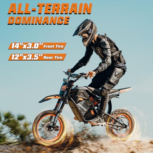 Image of Windone RM7 Electric Dirt Bike for Teens & Adults, 48V 22.5Ah, 37MPH & 45-Mile Electric Motorcycle, 2200W Ebike, 14 inch /12 inch Off-Road Tire E-Bike, Dual Hydraulic Brakes, Full Suspension, Fit Age 13+