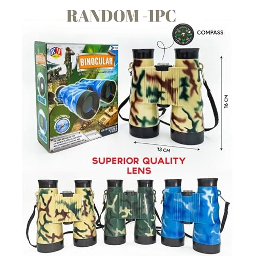 Image of Army Style Binocular Toy for Kids | with Compass & Neck String Bird Watching Shockproof, Lightweight Indoor Outdoor Telescope Toys for Boys and Girls Birthday Gift Educational Learning Item