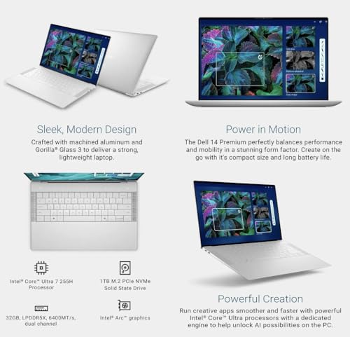 Image of Dell 14 Premium Professional Laptop 14.5 Touchscreen OLED 3.2K Display (Intel Ultra 7-255H, 32GB LPDDR5X, 8TB PCIe SSD, Intel Arc, Win 11 Pro) w /MS 365 Personal, DKZ USB Port Expander
