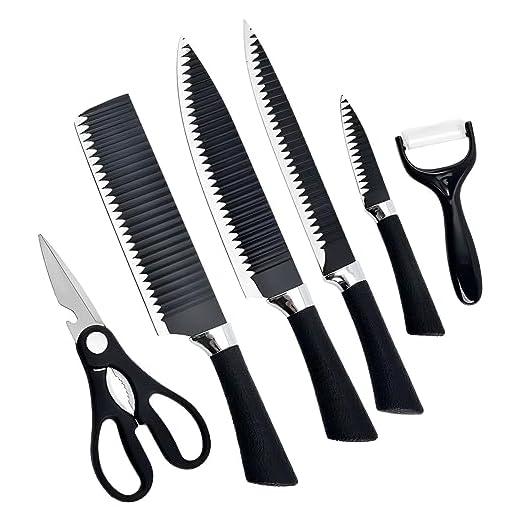 Kit 6 Peças Jogo De Facas Conjunto Inox Gourmet Antiaderente Churrasco Cozinha