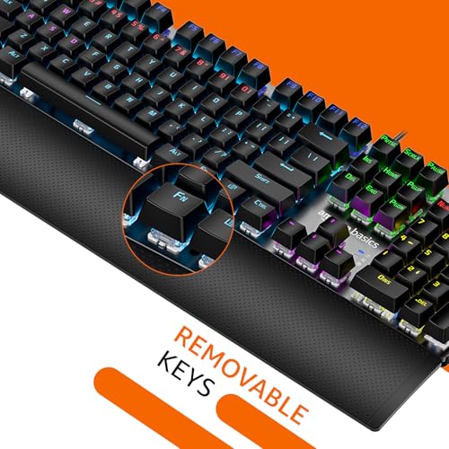 Image of amazon basics Pro Series Mechanical Gaming Keyboard with Drive Customization|RGB LED Lights|Media Control Knob|High-Response Mechanical Switches|Wrist Support|Durable Keycaps|Plug & Play (Black)