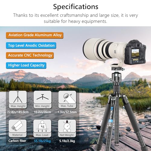 Heavy Duty Carbon Fiber Tripod for DSLR Cameras
