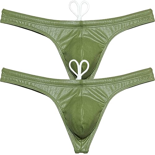 Men's Shiny Metallic Swimwear Male Pouch Swim Thong Drawstring Bathing Suit Bikini Board Surf Tangas Sport Swimsuits