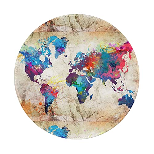 Tapis de souris rond carte du monde abstrait 20cm antidérapant pour bureau