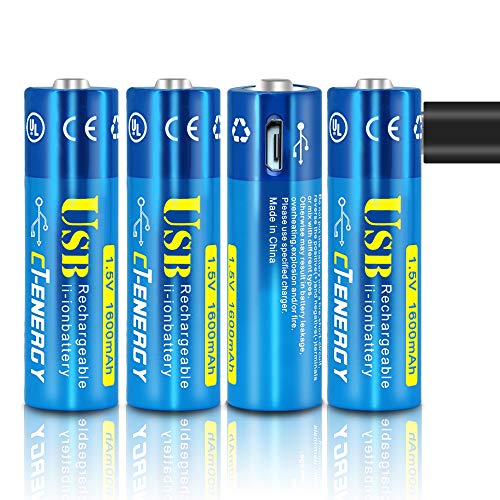 Usb AA Battery-1.5v 1600mAh Rechargeable Battery AA -Not Need Extra Charger to Charge the AA Rechargeable Lithium Battery with 1.5 Hour Fast Charging Time?4pack?