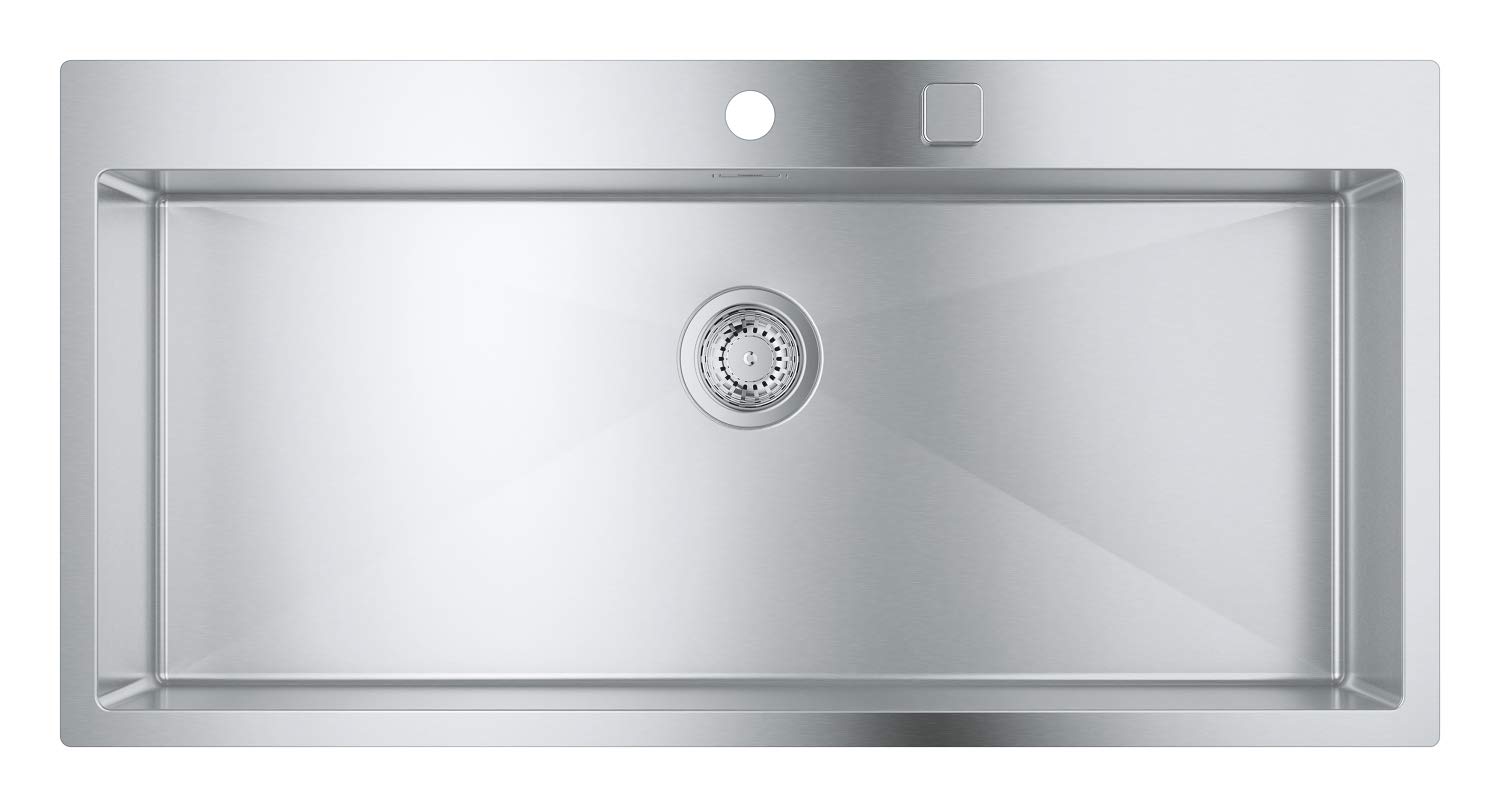 GROHE K800 - Edelstahlküchenspüle (1 Becken, Zubehör beiliegend: Exzenterbedienung, Ablaufgarnitur, Siebkorbventil, Montageset), edelstahl, 31586SD1
