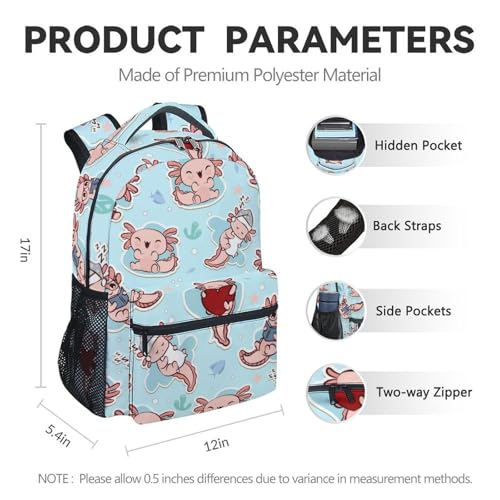 Axolotl School Backpack Set, Cute 3 in 1 Backpacks with Lunch Box for Girls, Blue Elementary School Bag and Pencil Pouch Bundle for Kids4