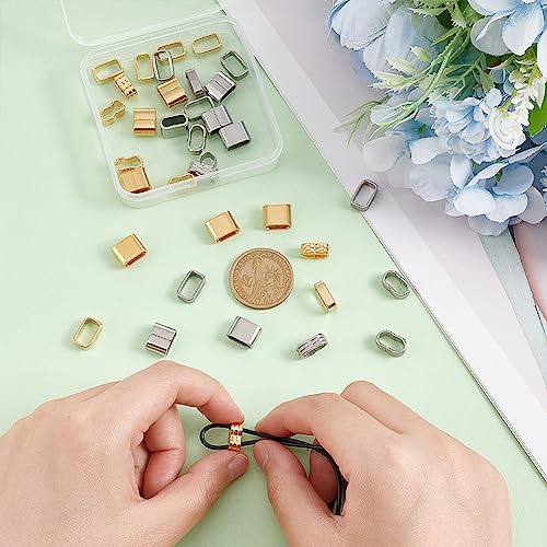 UNICRAFTALE About 36 pcs 2 Colors 3 Style Stainless Steel Rectangle Slide Charms Large Hole Leather Cord Slider Loose Beads Wristband Locking Clips Beads Link Connector for Bracelets Jewerly Making - Image 2