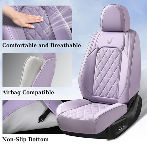 Image of Coverado Car Seat Cover Front Seats, 2-Pack Luxury Faux Leather Seat Covers, Purple Car Seat Cover, Waterproof Car Seat Protectors, Driver Front Seat Cover Universal Fit for Most Cars, Purple