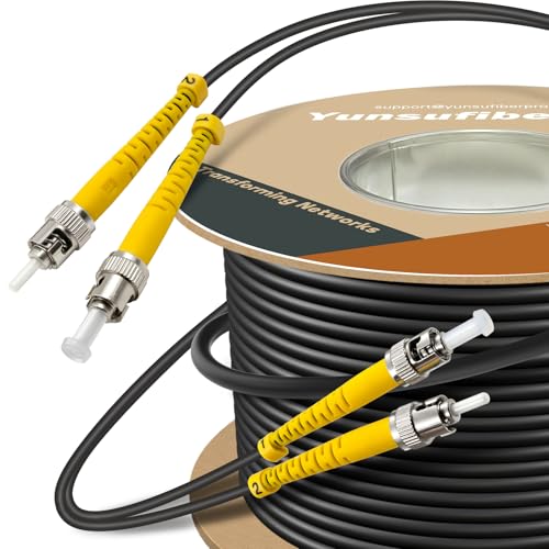 Image of 330ft / 100m Armored OD-5mm OS2 ST to ST Single Mode Fiber Cable, ST-ST Fiber Optic Patch Cord, Duplex 9 /125um SMF Optical Jumper, Black