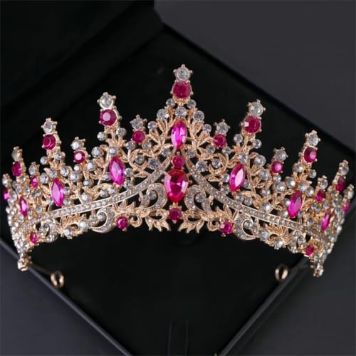 Women Summer Elegant Crystal Band Style Crown Rose Red