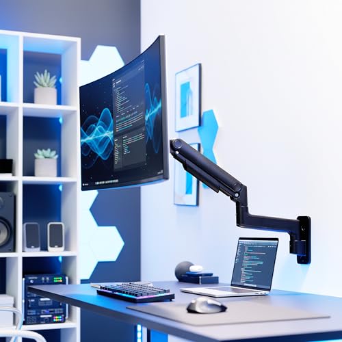 Image of VIVO Premium Ultrawide Monitor Counterbalance Wall Mount for up to 49 inch Screens, Holds 44 lbs, Full Motion, Max VESA 100x100, Black, MOUNT-V101V