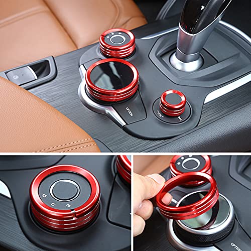 Image of 3PCS Car Multimedia Knob Cover Sticker Decal Interior Trim fit for Alfa Romeo Giulia 952 Stelvio 949 2016 2017 2018 2019 Interior Accessories