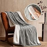 JET'S HOME Heated Blanket 50'x60' - ETL&FCC Certified Flannel Electric Blanket Machine Washable Heating Throw with 5 Heating Levels 3 Hours Auto-Off Overheating Protection (Grey)