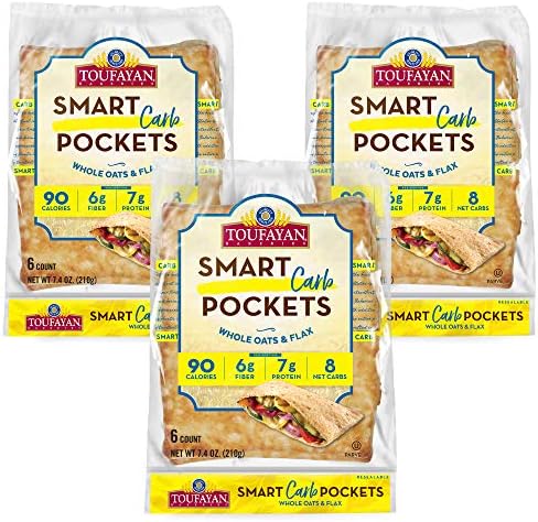 Toufayan Bakeries, Smart Carb Smart Pockets Pita Bread, Low Carb, Low  Calorie, 7g Protein, 6g Fiber, Naturally Vegan, Cholesterol Free and Kosher  ...