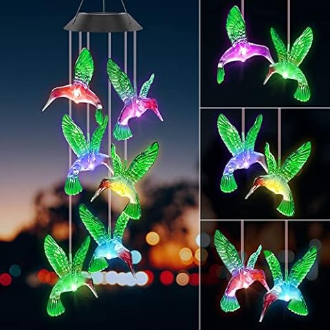 Hummingbird Solar Wind Chimes, Mobile Hanging Wind Chime for Grandma Mom Women Memorial Birthday Gifts Garden Yard Patio Outside Decor ( Hummingbird-Green) Cover