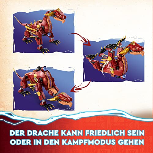 LEGO NINJAGO Wyldfires Lavadrache Fabelwesen verwandlungsfähiges Spielzeug, Drachen-Serie Set mit Einer Drachenfigur und Kai & Lloyd Minifiguren 71793