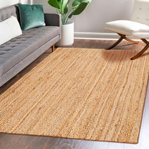Hausattire Hand Woven Jute Braided Rug, 4'x6' – Natural, Reversible Boho Entry Area Rugs for Kitchen, Living Room I Farmhouse Indoor Outdoor Decorative Floor Rug, 48x72 Inches