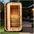 ZONEMEL Outdoor Steam Sauna for 2 Person, Canadian Red Cedar, 4.5KW Harvia Heater, 8mm Tempered Glass, Floor Kit, 220V, Bucket & Spoon, Stones, Wooden Sauna for Home & Backyard (0-195 °F)