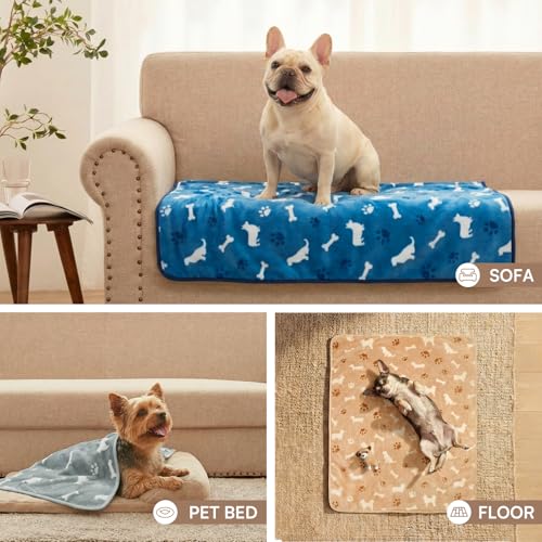 Image of Luciphia 1 Pack 3 Dog Printed Fleece Pet Blankets Washable,Soft Warm Throw Covers for Crate Couch Bed,Cozy Puppy Essentials for Dogs and Cats, Blue /Grey /Khaki, Small (23x16 inch)