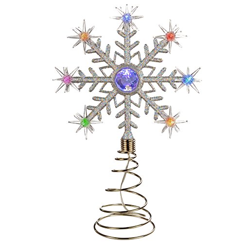 Puntale per albero di Natale, cambia colore, con luci LED a fiocchi di neve
