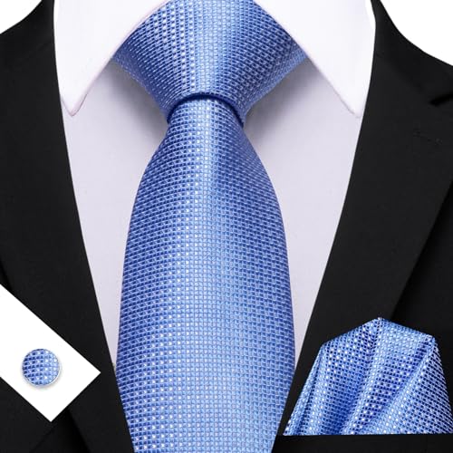 Image of Barry.Wang Ties for Men Silk Tie Sets Polka Dot Woven Necktie Pocket Square Cufflinks Business Wedding