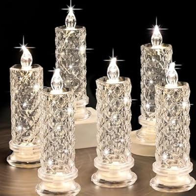 SupBri Rose Shadow LED Flameless Candles, 6PCS Romantic Battery Operated Candles Led Pillar Candles for Valentine's Day Romantic Propose Anniversary Wedding Decorations(White, D 2.5" x H 7.2")