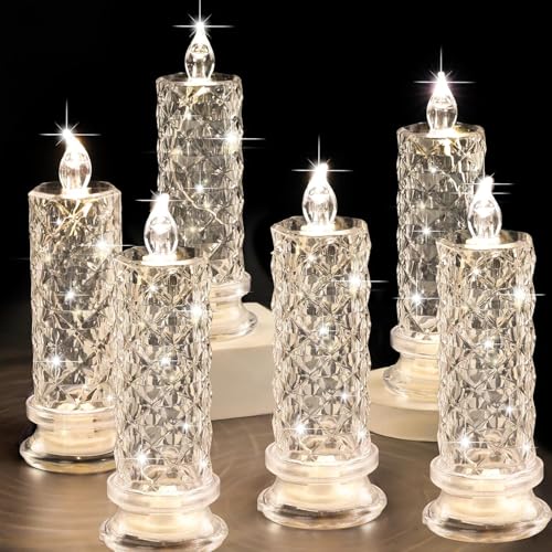 SupBri Rose Shadow LED Flameless Candles, 6PCS Romantic Battery Operated Candles Led Pillar Candles for Valentines Anniversary Wedding Christmas Decorations(White, D 2.5' x H 7.2')