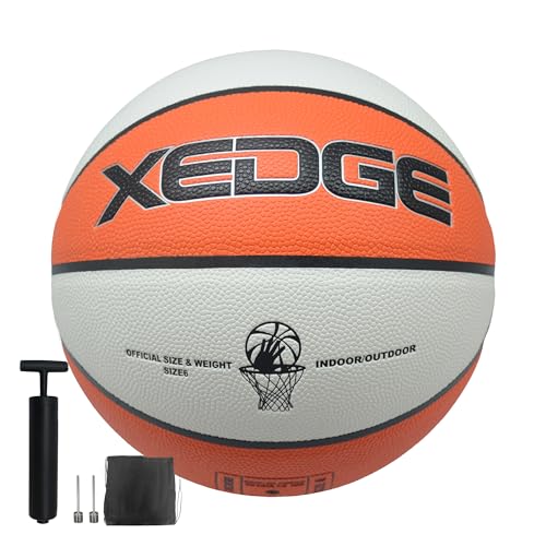 XEDGE Basketball 28.5 Size 6 Indoor Outdoor Leather Basketball Set (Orange Size 6)