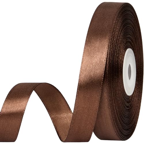 CLUEWR Brown Satin Ribbon 1/2 Inch 50 Yards