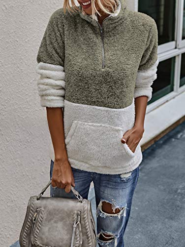 TEMOFON Women’s Long Sleeve Zipper Fleece Jacket Sherpa Pullover Winter Outwear Sweatshirt Coat with Pockets Coffee S