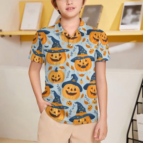 Boys' Classic Polo Shirts Short Sleeve Moisture-Wicking Golf & Tennis Shirts for Youth Teens Halloween Pumpkin Hat2