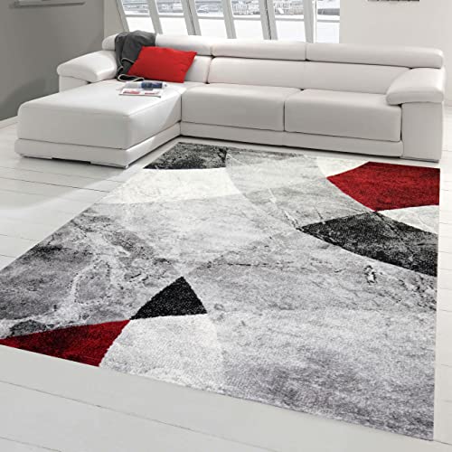 Moderner Wohnzimmer Teppich abstraktes Wellen Rauten Design marmoriert in rot grau - pflegeleicht Größe 120x170 cm Moderner Wohnzimmer Teppich abstraktes Wellen Rauten Design marmoriert in rot grau - pflegeleicht Größe 120x170 cm